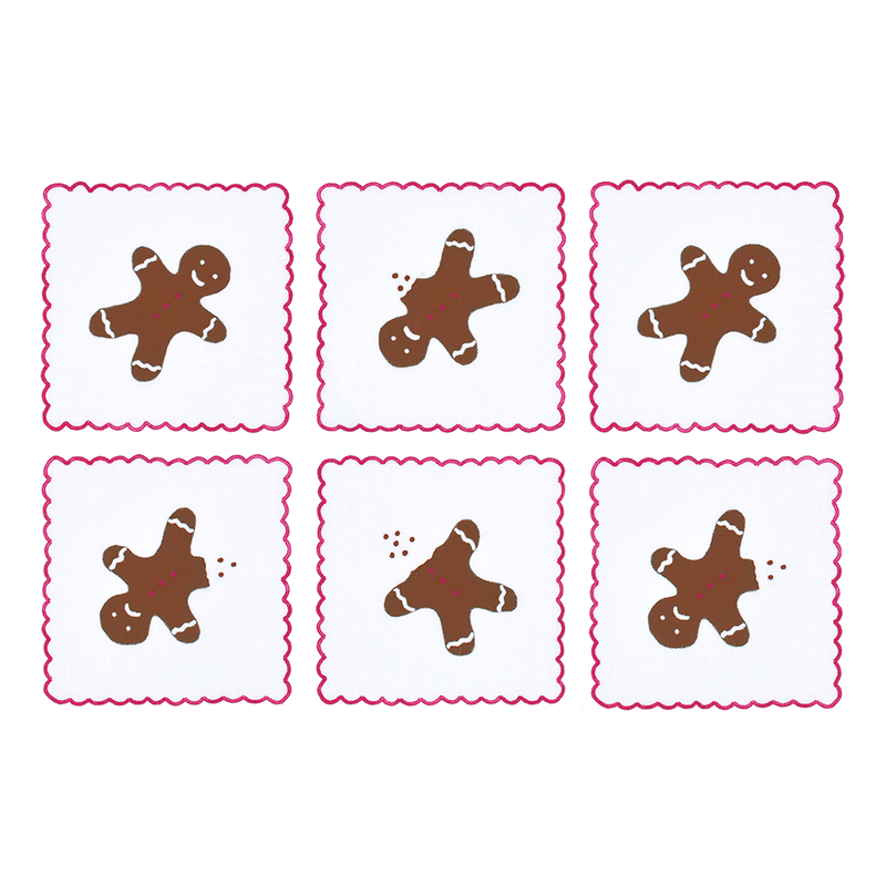 Gingerbread Cocktail Napkins Pink, Set of 6