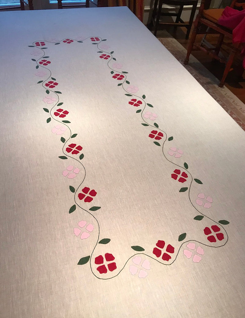 Matisse Floral Tablecloth, Oatmeal with Red & Pink, Large