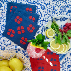 Matisse Cocktail Napkins, Navy & Scarlet, Set of 6