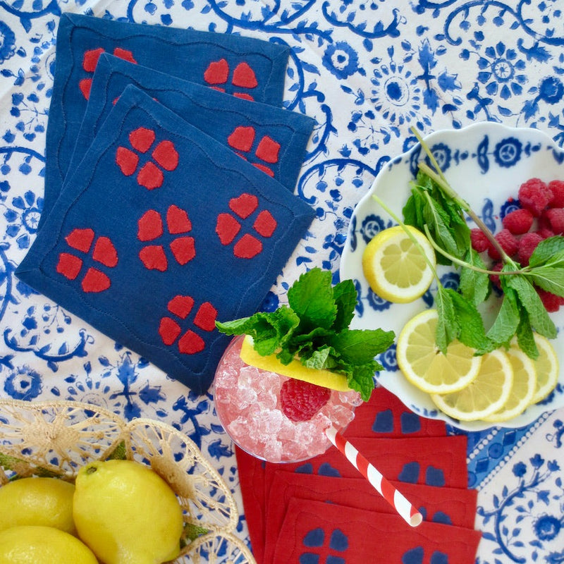 Matisse Cocktail Napkins, Navy & Scarlet, Set of 6