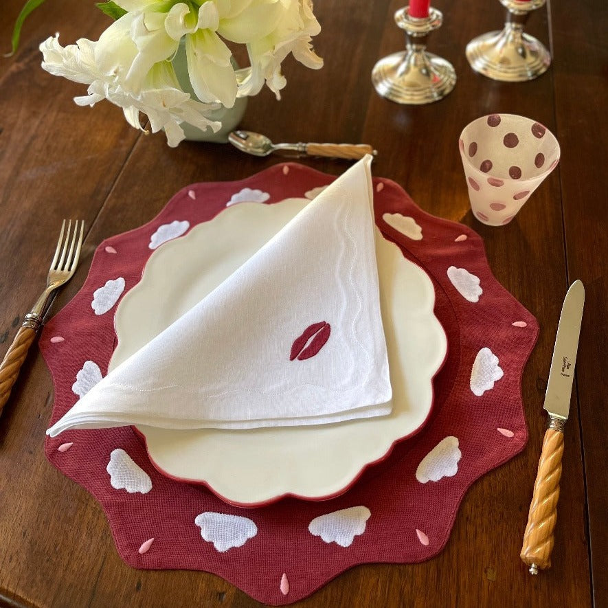 Sicily Scallop Placemats Burgundy, Set of 4