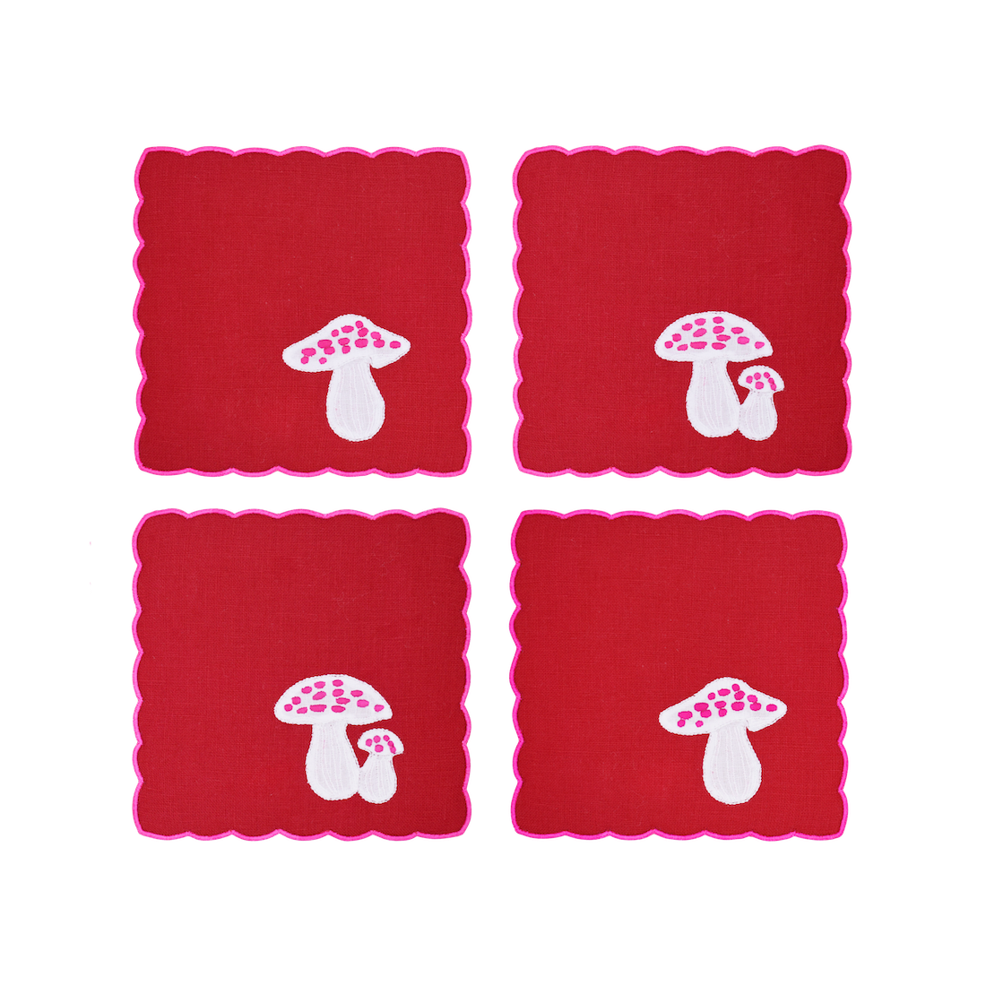 Mushroom Cocktail Napkins, Red & Pink, Set of 4