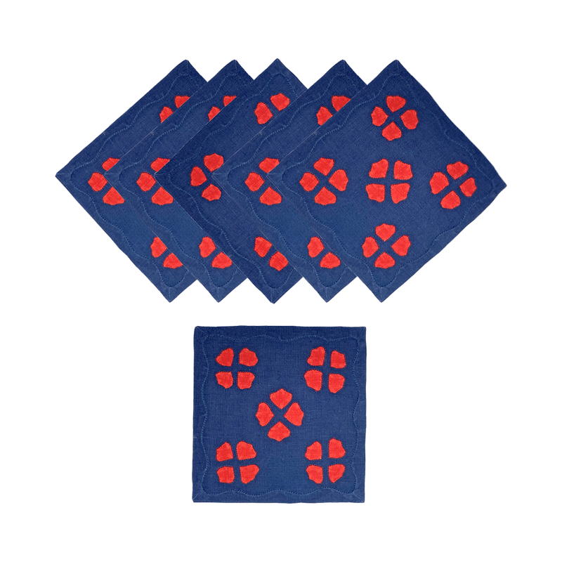 Matisse Cocktail Napkins, Navy & Scarlet, Set of 6