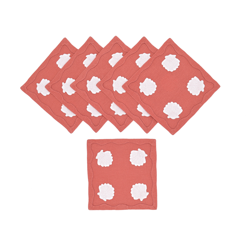 Shell Cocktail Napkins Coral, Set of 6