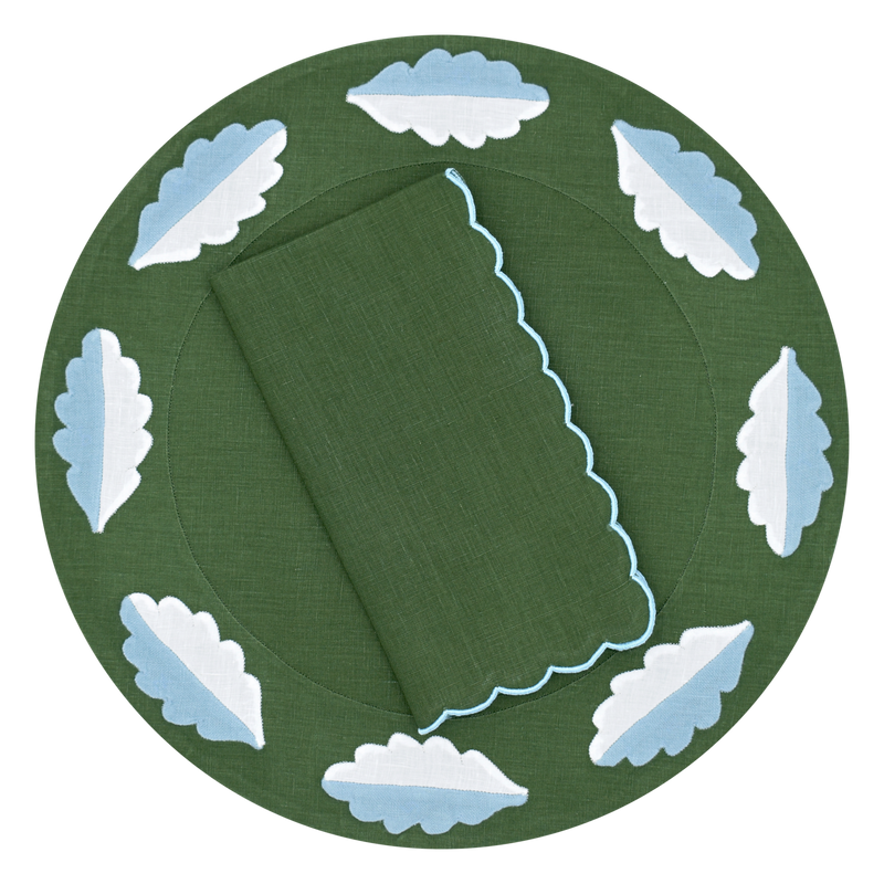 Scallop Embroidered Dinner Napkin, Green and Blue, Set of 2