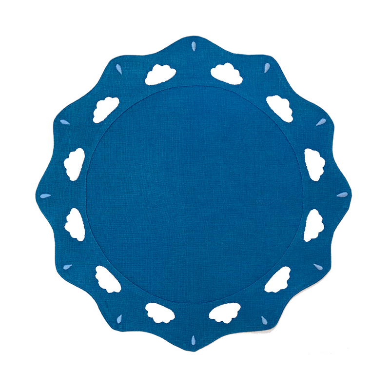 Sicily Scallop Placemats, Royal Blue and White, Set of 2