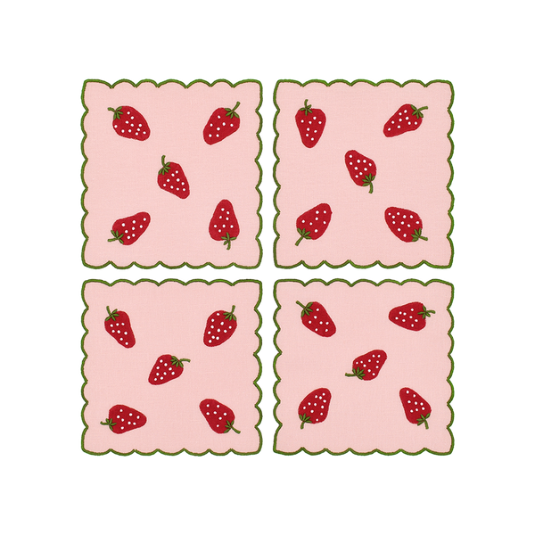 Strawberry Cocktail Napkins Pink, Set of 4